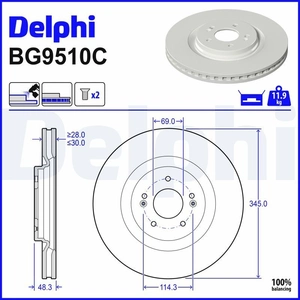 DELPHI Disques de frein pour KIA: Sorento, EV6 & HYUNDAI: Santa Fe, Ioniq/5, Ioniq 6 (Ref: BG9510C) pas cher