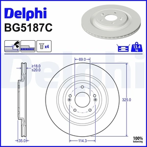 DELPHI Disques de frein pour KIA: Sorento & HYUNDAI: Santa Fe (Ref: BG5187C) pas cher