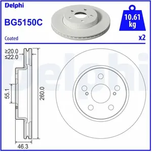 DELPHI Disques de frein pour TOYOTA: Yaris (Ref: BG5150C) pas cher