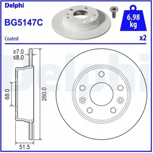 DELPHI Disques de frein pour RENAULT: Captur, Mégane & MITSUBISHI: ASX (Ref: BG5147C) pas cher