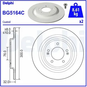 DELPHI Disques de frein pour KIA: Sportage & HYUNDAI: Tucson, Kona II (Ref: BG5164C) pas cher