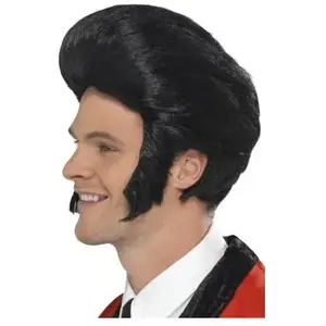 Comparateur de prix : Smiffys Perruque roi de la banane des années 50, noire, avec rouflaquettes