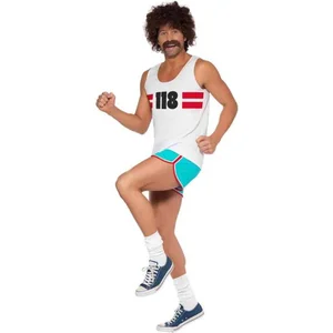 Smiffys 118118 Costume du coureur, avec short et haut, M, Blanc pas cher