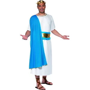 Roman Senator Costume, Blue & White, Robe, Belt & Headpiece pas cher