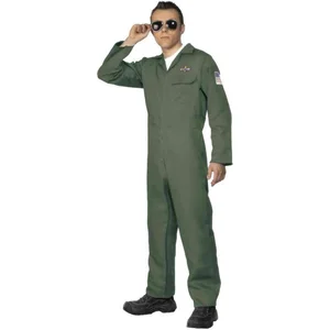 Smiffys Costume d'aviateur, vert, avec combinaison fermeture éclair pas cher