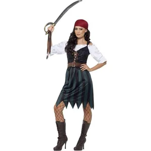 Smiffys Costume corsaire, Bleu, avec chemise, faux gilet, jupe, ceinture et bandana pas cher