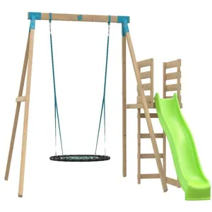 Aire De Jeux En Bois Avec Balançoire Nid D'Oiseau Géant, Toboggan Et K...Vendu parcdiscount