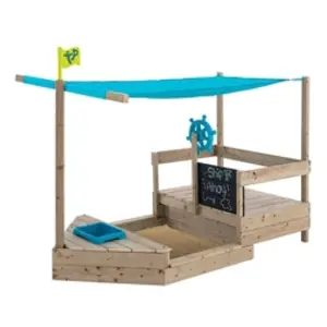 TP Ahoy Speelboot Uitschuifbare Houten Speelboot met Zonnescherm, Opbergruimte en Schoolbord Perfect voor Zand- en Waterplezier pas cher