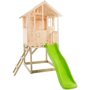 Maisonnette sur pilotis Basilic en bois FSC® avec toboggan 175 cm plat... pas cher