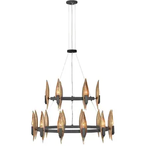 ELSTEAD Quintatesse Kronleuchter Willow E14 40W Steel, noir de carbone avec or h: 82.1cm Ø91.4 cm Réglable de hauteur dimmable pas cher