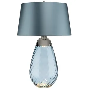 Elstead Lena Grande lampe de table bleue à 2 lumières, verre teinté bl... pas cher