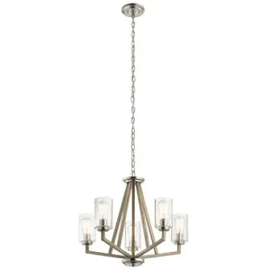 KICHLER Kronleuchter Deryn E27 40W Steel, verre en verre Grey antique vieilli l: 61,1 cm b: 61.1cm Ø61.1cm Hauteur dimmable réglableVendu parbol