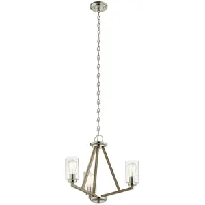 KICHLER Kronleuchter Deryn E27 40W Steel, verre en verre Gris antique vieilli l: 55,8 cm b: 55,8 cm Ø55.8 cm Hauteur dimmable réglableVendu parbol
