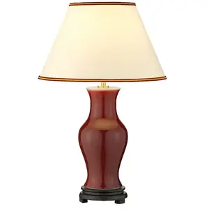 ELSTEAD Lampe de table oxblood E27 1x60W bois, porcelaine sang de boeuf, polycoton crème, rouge bordeaux, or H:56cm L:36cm Ø36cm avec interrupteur pas cher