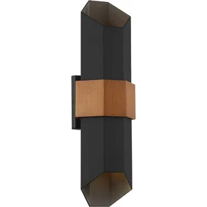 Quoizel LED Wand Buitenlamp Chasm | 9.5W 3000K Lm 830 | IP44 | Dimbaar | Matte Black (with painted wood effect strap) pas cher
