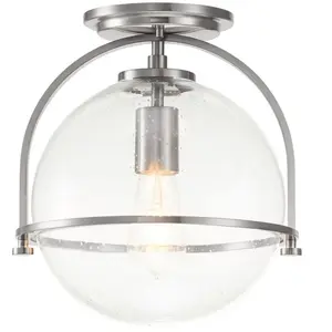 ELSTEAD Quintatesse plafond Light Somerset E27 40W Steel, nickel brossé Verre transparent h: 31,8 cm Ø28.2 cm pas cher