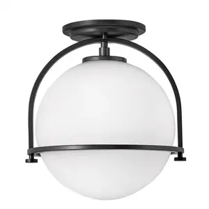 ELSTEAD Quintatesse plafond Light Somerset E27 40W Steel, noir Verre Opale h: 31,8 cm Ø28,2 cm pas cher