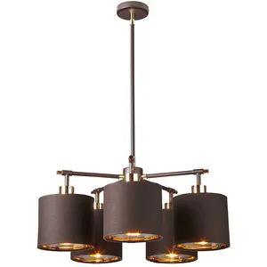 Suspension - LEDS-C4 - Balance - Laiton poli - 5 abat-jour marron - Design contemporain pas cher