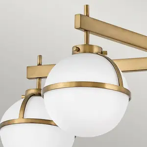 Comparateur de prix : ELSTEAD Plafonnier salle de bain hollis E14 5x40W IP44 acier laiton, verre opale gravé H:30,5cm L:81,3cm dimmable