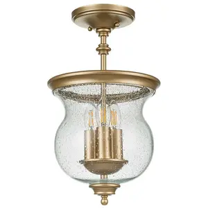 FEISS Plafonnier PICKERING LANE E14 3x40W acier laiton antique, verre bullé transparent H:42,7cm L:25,4cm dimmable pas cher