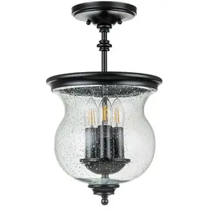 FEISS Plafonnier pickering lane E14 3x40W acier noir, verre bullé clair H:42,7cm L:25,4cm dimmable pas cher