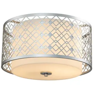 Comparateur de prix : ELSTEAD Plafonnier ZIGGY E27 2x60W acier peint argent, verre H: 22,9cm Ø40,6cm dimmable