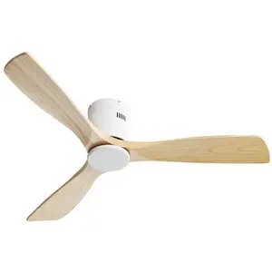 EIFSON Ventilateur de plafond 132cm, avec 3 pales en bois massif, silencieux, moteur DC réversible, télécommande, pour salon et chambre - Naturel pas cher