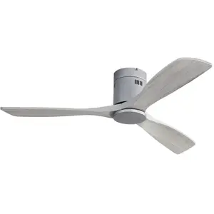 EIFSON Ventilateur de plafond 132cm, avec 3 pales en bois massif, silencieux, moteur dc réversible, télécommande, pour salon et chambre - Gris pas cher