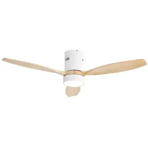 TANANT Ventilateur de plafond moteur DC 132 cm avec 3 pales en bois massif, 6 vitesses, lumière LED dimmable, télécommande, pour salon et chambre - Blanc pas cher