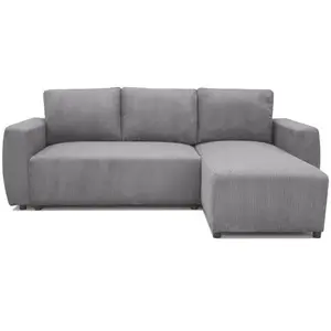 CASAPY Canapé d'angle convertible réversible 3-4 places PHARELL - velours côtelé Anthracite - Coffre de rangement - L224 x P155 x H85 cm pas cher