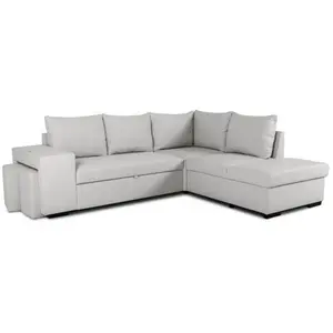 CASAPY Canapé d'angle convertible réversible 4 places MITCHELL - Tissu Gris - L 247 x P 91 x H 205 cm - Coffre de rangement pas cher