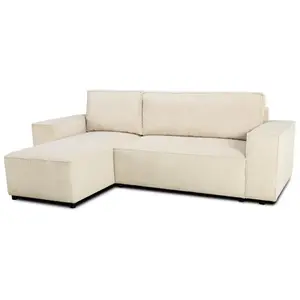 CASAPY Canapé d'angle convertible réversible - 4 places - JOSH - Tissu velours cotelé Perle - Coffre - 242 x 155 x 86 cm pas cher