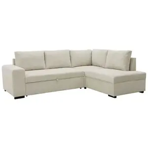 CASAPY Canapé d'angle convertible réversible NIRVANA 4 à 5 places - Tissu velours côtelé perle - Coffre de rangement - L247 x P 183 x H 87 pas cher