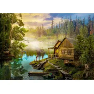Enjoy Puzzle A Log Cabin on the River Puzzle-1602 pas cher