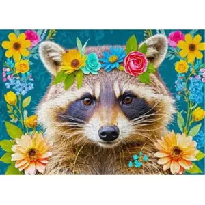 Enjoy Puzzle - Bloemige Wasbeer [ Floral Raccoon ] - Generatieve Kunstmatige Intelligentie - 1000 stukjes 68×48cm (H×B) - AI Puzzels voor volwassen - Enjoy-2389 pas cher