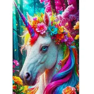 Enjoy Puzzle - Bloemige Eenhoorn [ Floral Unicorn ] - Generatieve Kunstmatige Intelligentie - 1000 stukjes 48×68cm (H×B) - AI Puzzels voor volwassen - Enjoy-2379 pas cher