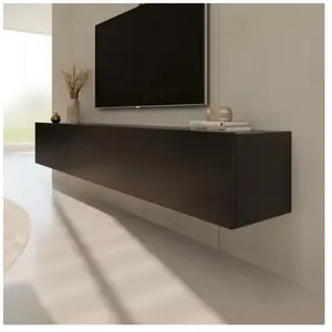 PETITS MEUBLES Meuble TV suspendu 3 portes 180x35x29,6 cm noir - DALLYN pas cher
