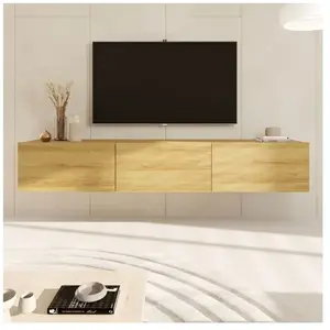 Meuble TV suspendu 3 portes 180x35x29,6 cm chêne - DALLYN pas cher