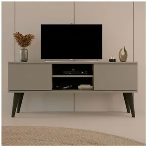 Maisonetstyles Meuble TV Toronto - Salon - 120 cm - Gris - 2 portes - 2 étagères ouverts pas cher