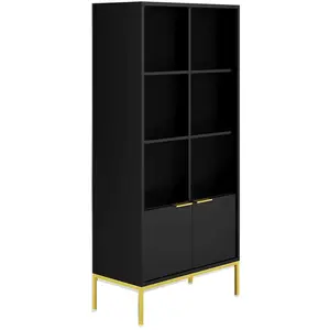 Bibliothèque 2 portes 80x40x171,3 cm noir et métal doré - AUZTY pas cher