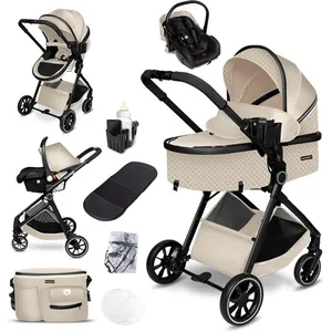 GaGaDumi SoHo poussette combinée 3-en-1 i-Size nacelle & siège auto ultra légère 7 kg certifiée TÜV avec accessoires Beige pas cher