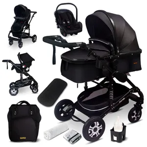GaGaDumi Florida poussette 3 en 1 set complet avec siège auto -- Poussette combinée - pneus pleins - Sac à langer Noir / Noir pas cher