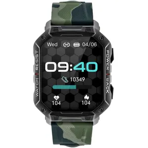 WATCHMARK Montre Smart Watch Ultra Vert Camouflage Militaire Silicone Mode Sport Durable Résistant IP67