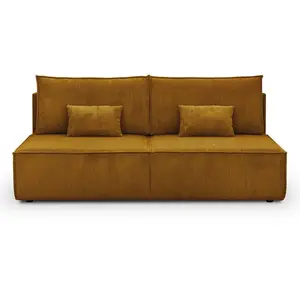 HOMIFAB Canapé convertible 3 places avec coffre de rangement en velours côtelé jaune moutarde - Milla pas cher