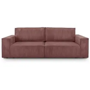 HOMIFAB Canapé convertible 3 Places avec coffre de rangement en velours côtelé vieux rose - Harper pas cher