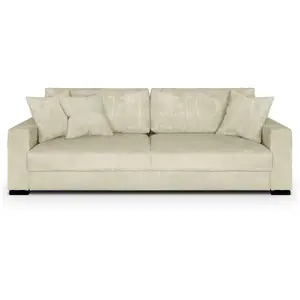 HOMIFAB Canapé convertible 3 places en velours côtelé beige avec coffre de rangement - Robin