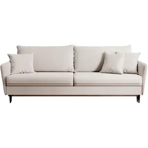 SELSEY Canapé - VOLIO - 221 cm - trois places velours hydrophobe - beige - pieds noirs pas cher