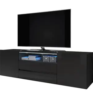 SELSEY Meuble TV / Meuble de salon - BROS - 140 cm - noir mat / noir b... pas cher