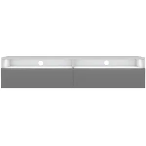 SELSEY Meuble TV - REDNAW - 140 cm - blanc mat / gris brillant - 2 niches ouvertes - avec 2 tiroirs - style moderne - avec LED pas cher