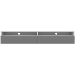 SELSEY Meuble TV - REDNAW - 180 cm - blanc mat - gris brillant - 2 niches ouvertes - avec 2 tiroirs - style moderne - avec LED pas cher